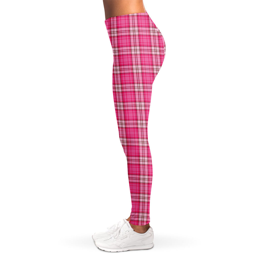 Pink And White Tartan Pattern Print Women's Leggings