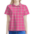 Pink And White Tartan Pattern Print Women's Polo Shirt