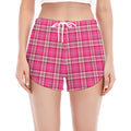 Pink And White Tartan Pattern Print Women's Split Running Shorts