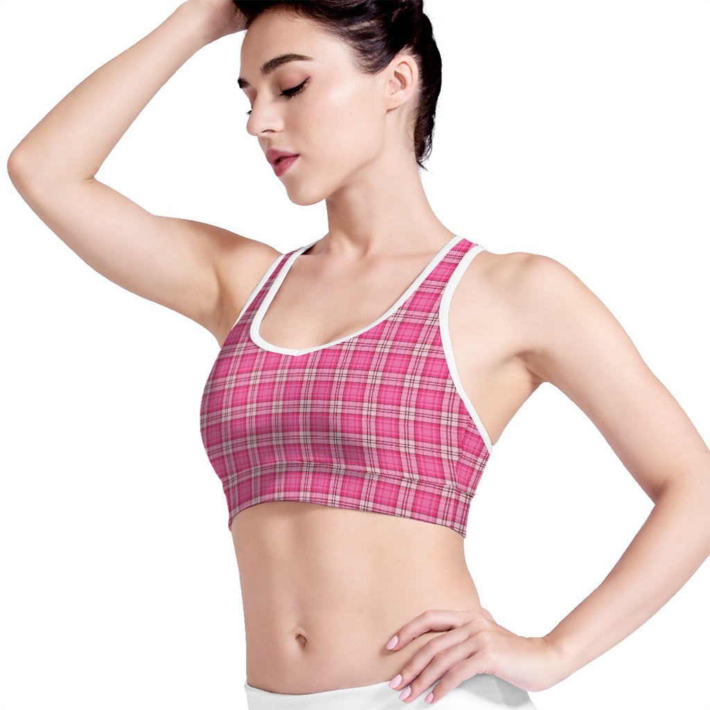 Pink And White Tartan Pattern Print Women's Sports Bra