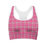 Pink And White Tartan Pattern Print Women's Sports Bra