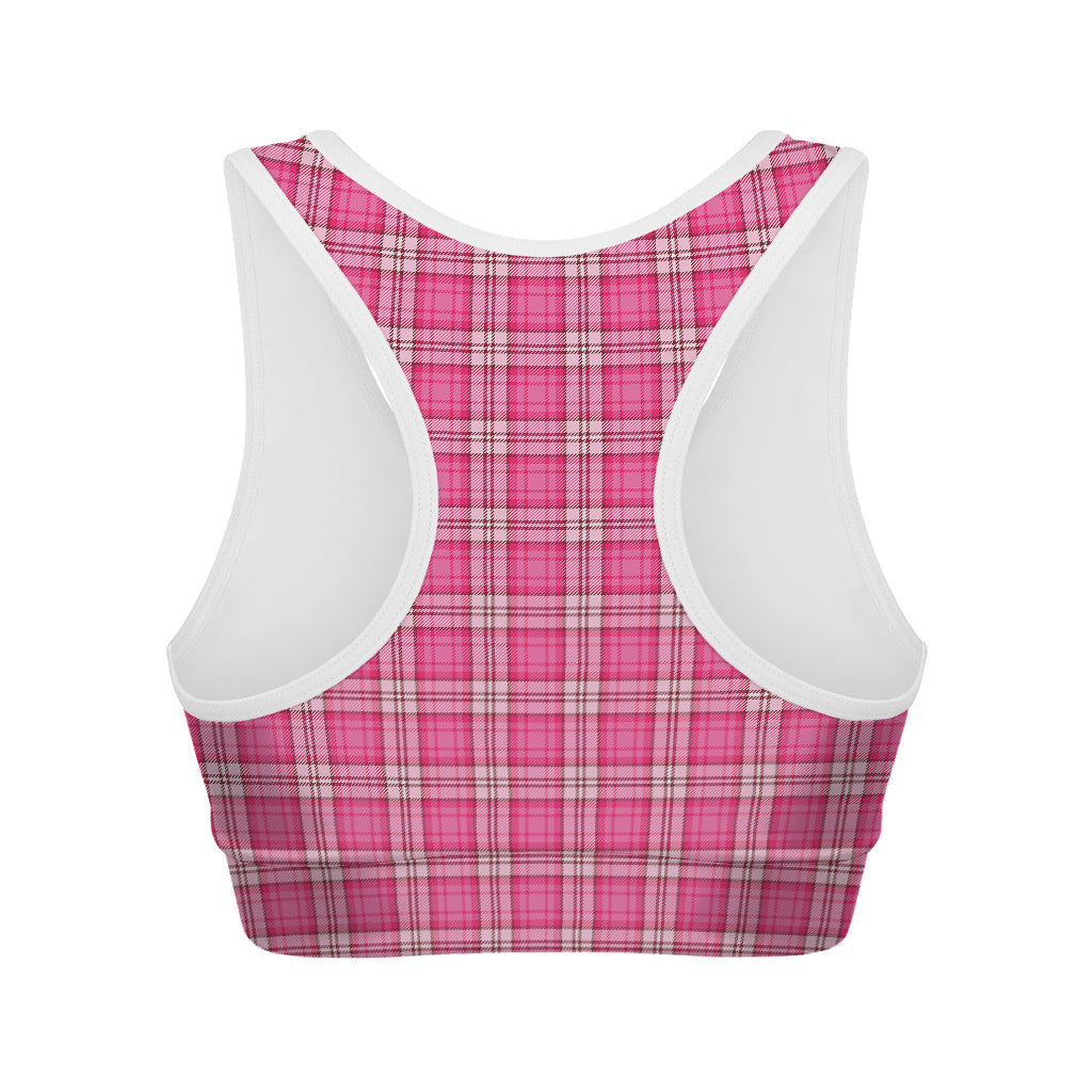 Pink And White Tartan Pattern Print Women's Sports Bra