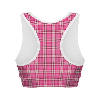Pink And White Tartan Pattern Print Women's Sports Bra