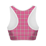 Pink And White Tartan Pattern Print Women's Sports Bra