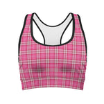 Pink And White Tartan Pattern Print Women's Sports Bra