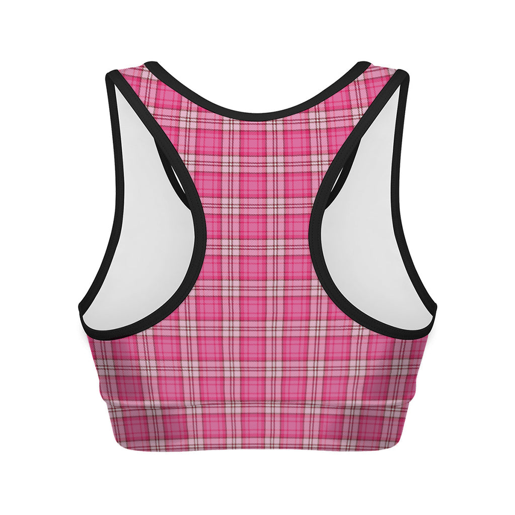 Pink And White Tartan Pattern Print Women's Sports Bra