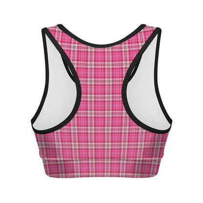 Pink And White Tartan Pattern Print Women's Sports Bra