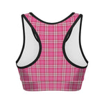 Pink And White Tartan Pattern Print Women's Sports Bra