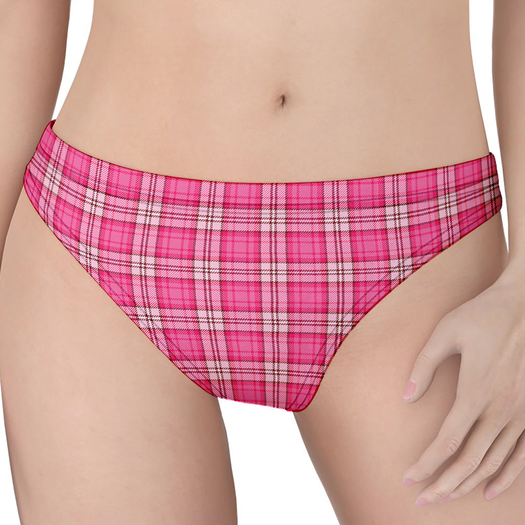 Pink And White Tartan Pattern Print Women's Thong