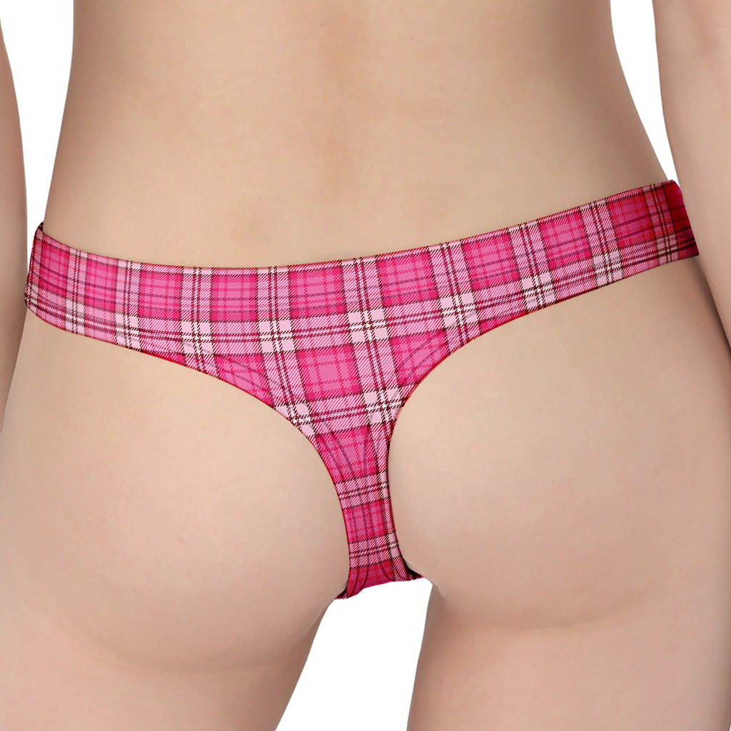 Pink And White Tartan Pattern Print Women's Thong