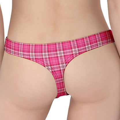 Pink And White Tartan Pattern Print Women's Thong