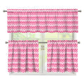Pink And White Zigzag Pattern Print 3 Piece Kitchen Curtains