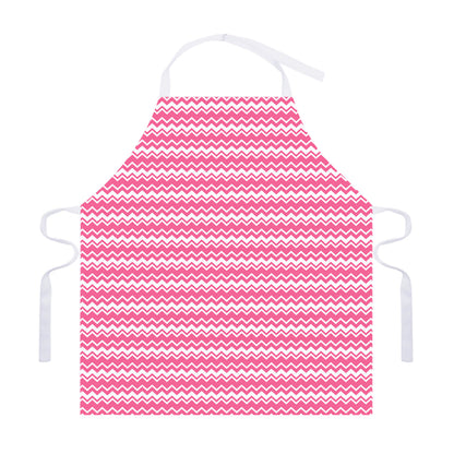Pink And White Zigzag Pattern Print Adjustable Apron