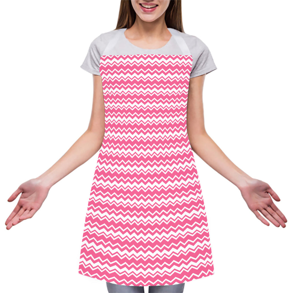 Pink And White Zigzag Pattern Print Adjustable Apron