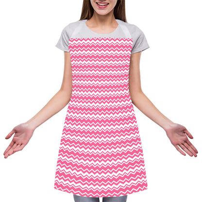 Pink And White Zigzag Pattern Print Adjustable Apron