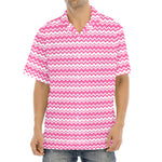 Pink And White Zigzag Pattern Print Aloha Shirt