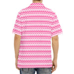 Pink And White Zigzag Pattern Print Aloha Shirt