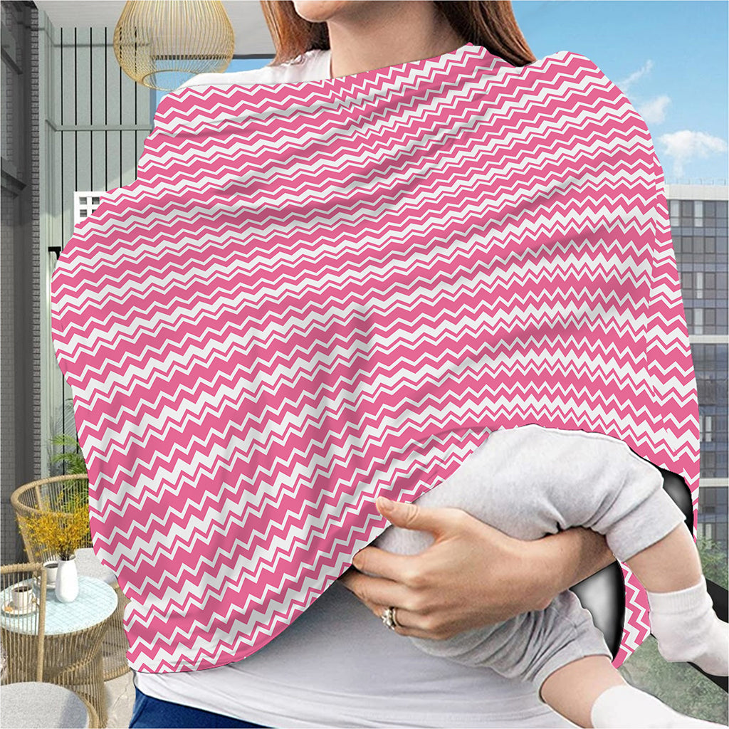 Pink And White Zigzag Pattern Print Baby Seat Cover