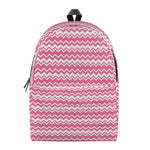 Pink And White Zigzag Pattern Print Backpack