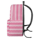 Pink And White Zigzag Pattern Print Backpack