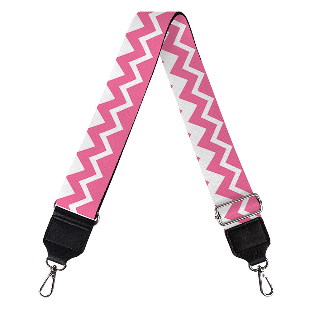 Pink And White Zigzag Pattern Print Bag Strap