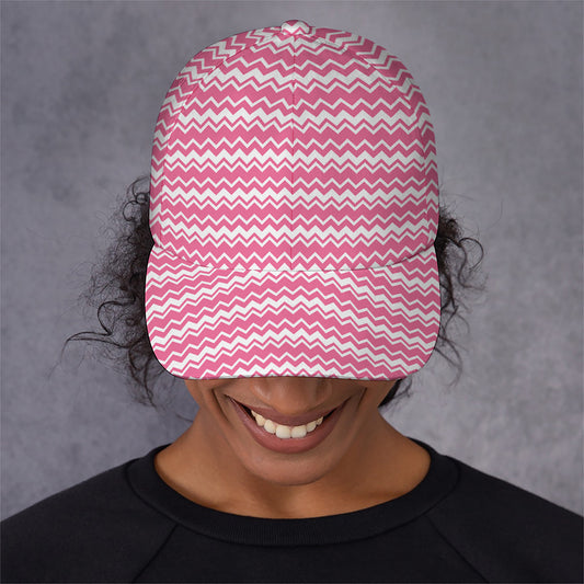 Pink And White Zigzag Pattern Print Baseball Cap