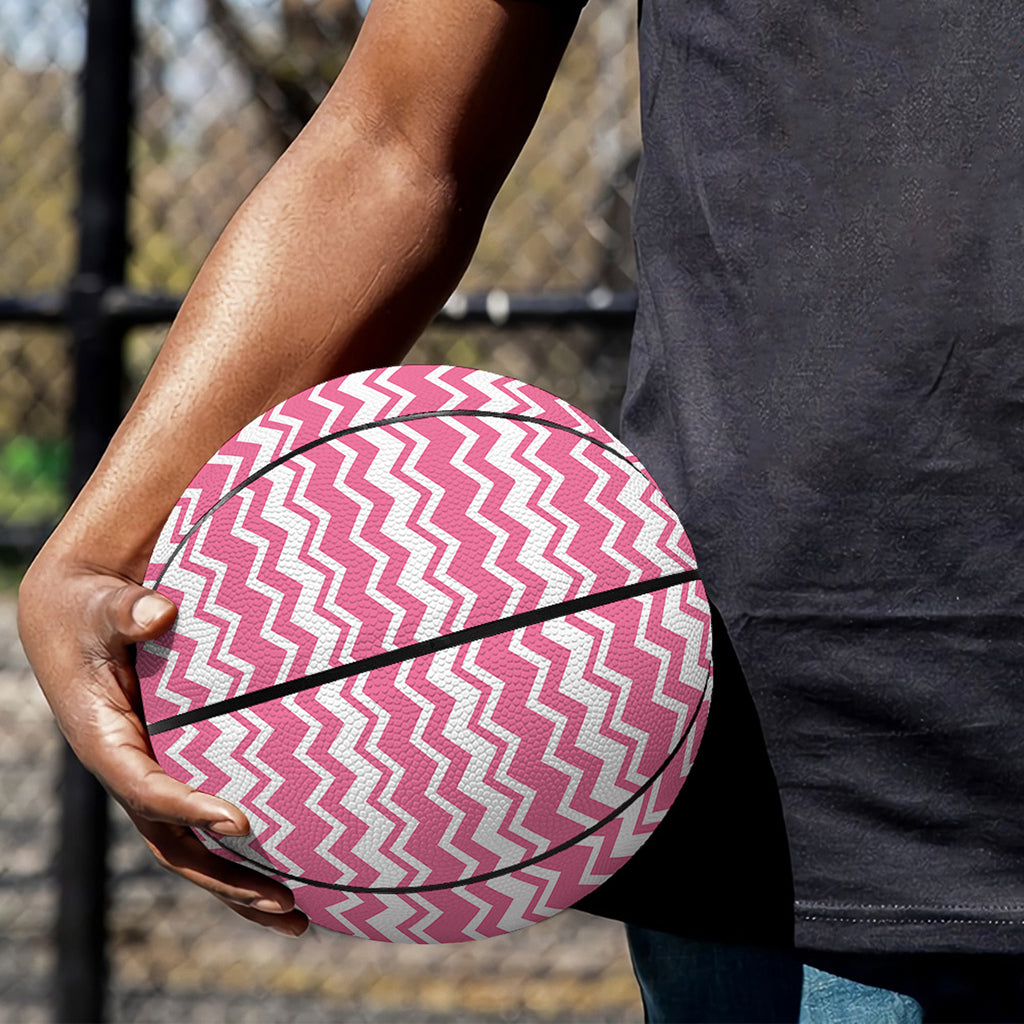 Pink And White Zigzag Pattern Print Basketball