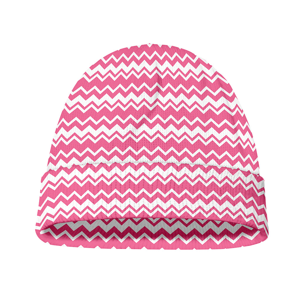 Pink And White Zigzag Pattern Print Beanie