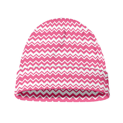 Pink And White Zigzag Pattern Print Beanie