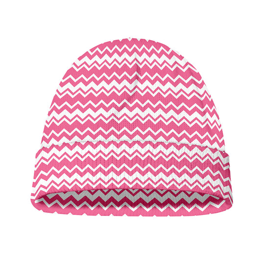 Pink And White Zigzag Pattern Print Beanie