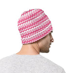 Pink And White Zigzag Pattern Print Beanie