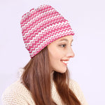 Pink And White Zigzag Pattern Print Beanie