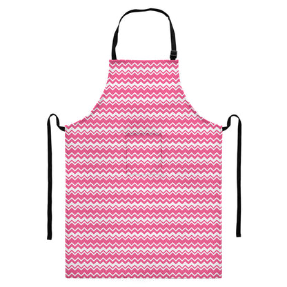 Pink And White Zigzag Pattern Print Bib Apron With Pocket