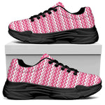 Pink And White Zigzag Pattern Print Black Chunky Shoes