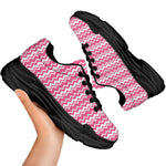 Pink And White Zigzag Pattern Print Black Chunky Shoes
