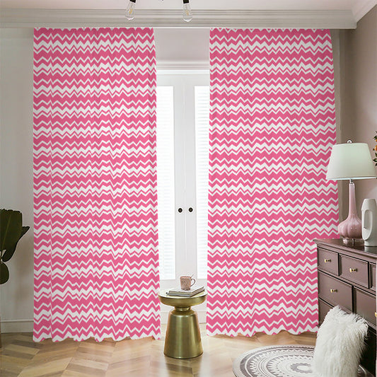 Pink And White Zigzag Pattern Print Blackout Pencil Pleat Curtains