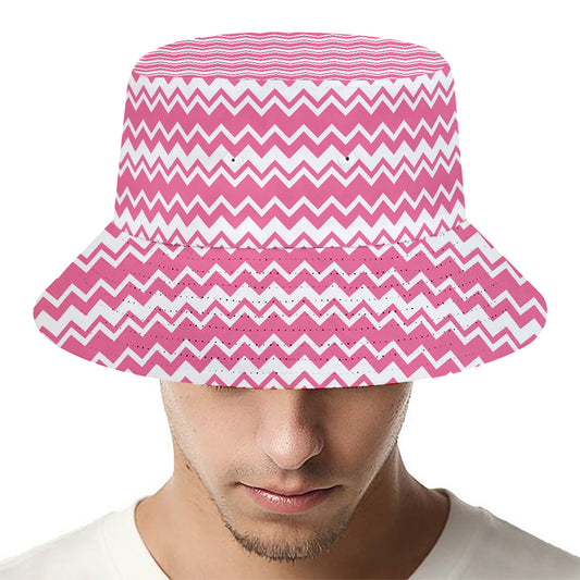 Pink And White Zigzag Pattern Print Bucket Hat