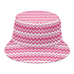 Pink And White Zigzag Pattern Print Bucket Hat