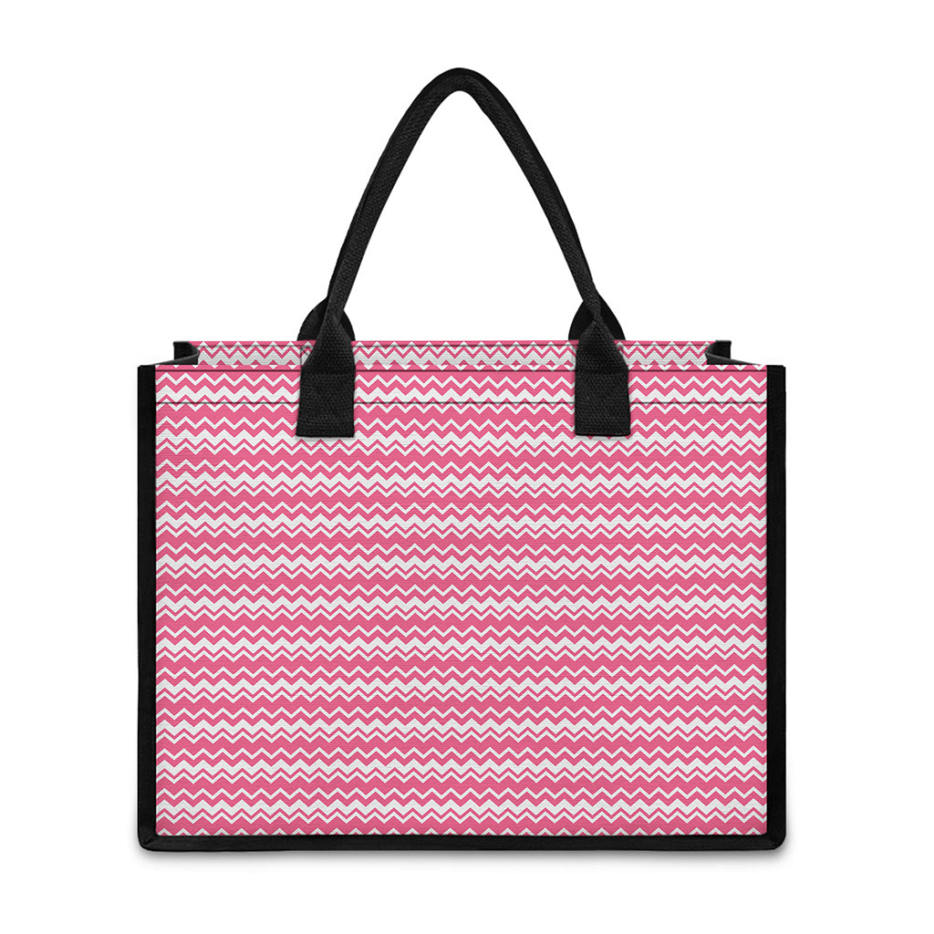Pink And White Zigzag Pattern Print Canvas Tote Bag