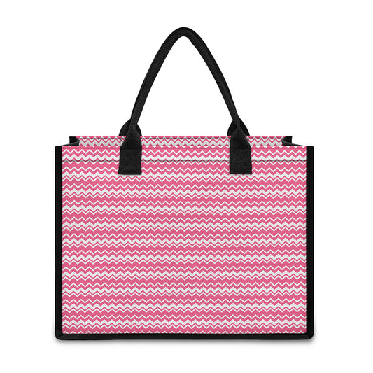 Pink And White Zigzag Pattern Print Canvas Tote Bag