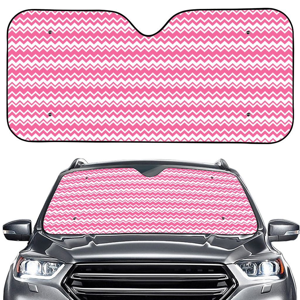 Pink And White Zigzag Pattern Print Car Windshield Sun Shade