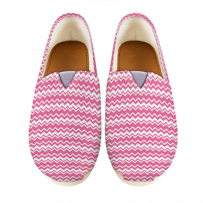 Pink And White Zigzag Pattern Print Casual Shoes