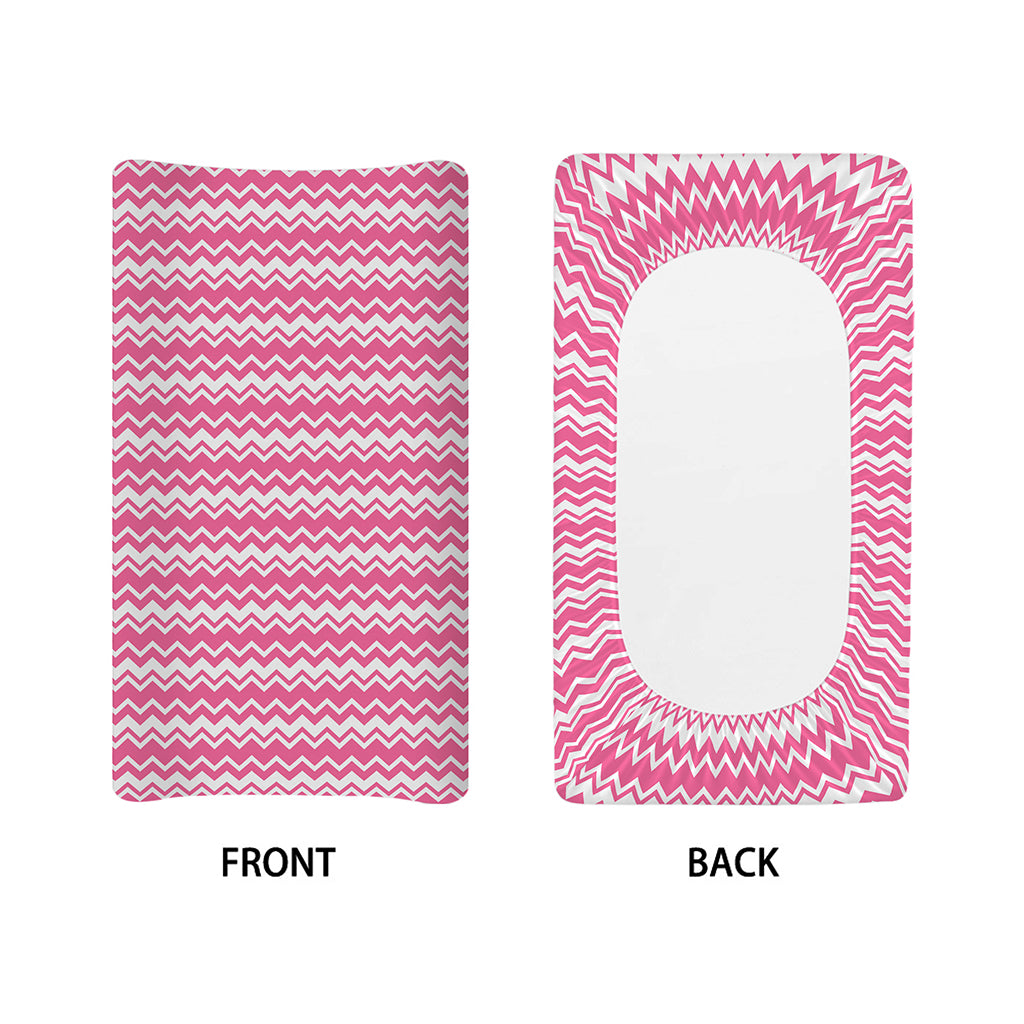 Pink And White Zigzag Pattern Print Changing Pad Cover
