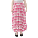 Pink And White Zigzag Pattern Print Chiffon Maxi Skirt