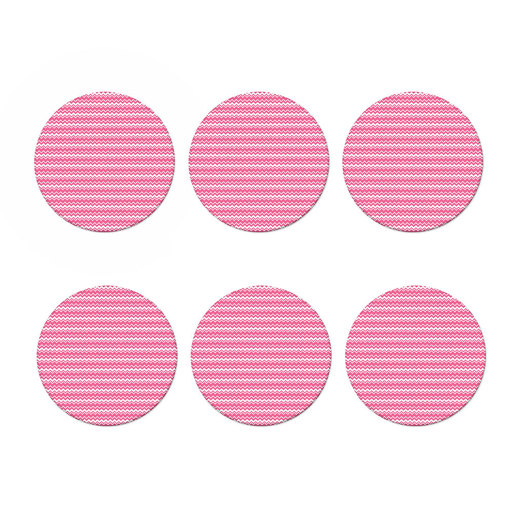 Pink And White Zigzag Pattern Print Coaster Set