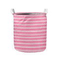 Pink And White Zigzag Pattern Print Collapsible Laundry Basket