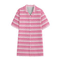 Pink And White Zigzag Pattern Print Cotton Hawaiian Shirt