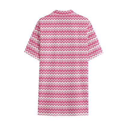 Pink And White Zigzag Pattern Print Cotton Hawaiian Shirt