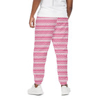 Pink And White Zigzag Pattern Print Cotton Pants
