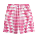 Pink And White Zigzag Pattern Print Cotton Shorts